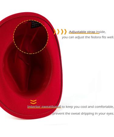 EOGIMI Western Cowboy Hat for Women Men - Red Felt Wide Brim Panama with Belt Buckle Bead Band (Medium) - Buy Online on GoSupps.com