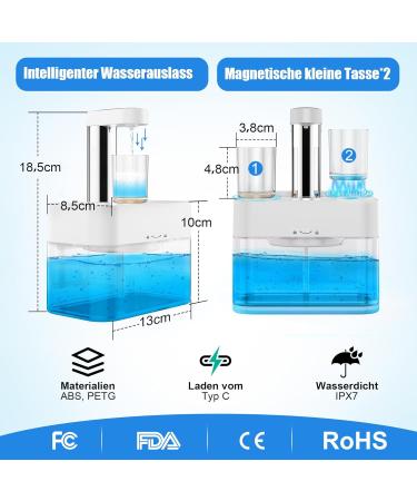 Mundwater Donor 550ml - Automatic Waterproof Wall-Mounted Mouthwash Dispenser with 2 Magnetic Cups Self-Cleaning & 3 Adjustable Dosing Levels - Premium Bathroom Accessory - Buy Online on GoSupps.com