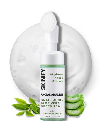 Glass-Skin Snail Mucin Facial Foam Cleanser w/Exfoliator Ultra Hydration with Aloe Vera Green Tea & Seaweed All Skin Types Men & women Deeply Hydrates Detoxifies & Protects (5.1 Oz) 5.1 Fl Oz (Pack of 1)