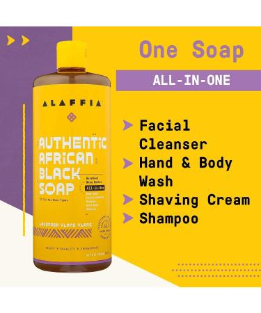 Alaffia Authentic African Black Soap - 4-in-1 Body Wash, Face Wash, Shampoo & Shaving Soap with Fair Trade Shea Butter, Lavender & Ylang Ylang - 32 Fl Oz - Buy Online on GoSupps.com
