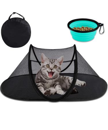 Cat Tent Outdoor,Pet Enclosure Tent,Indoor/Outdoor Pet Tent Playpens for Cats and Small Animals,Pop Up Portable Small Cage for Cats Exercise Tent with Carry Bag/Fold Bowl Black