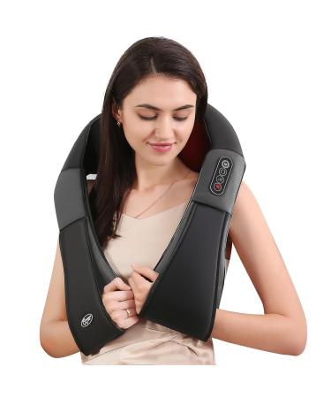 Shoulder neck massager back massage device with heat function 3D shiatsu kneading massage for very body muscle pain relief (gray)