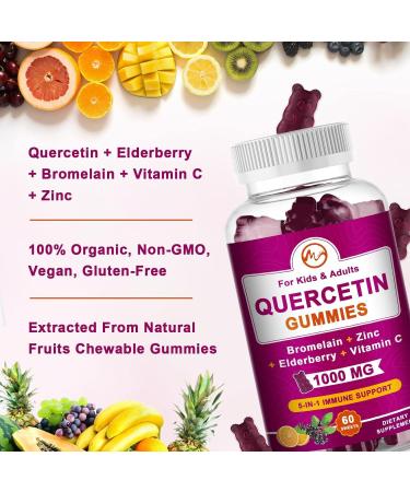 Quercetin 1000mg Chewable Supplement (2-Pack) | Immunity Cardiovascular Allergy & Aging Support with Bromelain Elderberry Zinc & Vitamin C - Buy Online on GoSupps.com