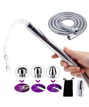 Metal nozzle clean shower head 2 shower heads 3 aluminum cleaning system with 150 cm hose and water tank hook (silver)