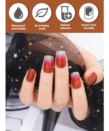 EBANKU Sakura Red Gel Nail Strips - Long Lasting Waterproof Nail Wraps with Cuticle Stick & Nail File - Buy Online on GoSupps.com