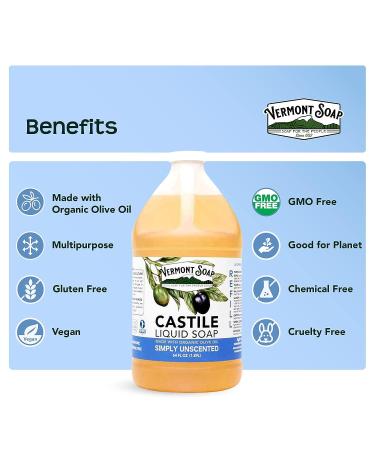 Vermont Castile Soap Unscented 64 Fl Oz - Gentle Liquid Soap for Sensitive Skin, Natural Body Wash, Organic Shampoo - Aloe Castile Soap for Men & Women - Buy Online on GoSupps.com