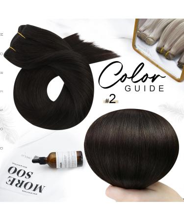 Moresoo 14 Inch Darkest Brown Human Hair Weft Extensions - 100g/Pack #2 | Sew in Brown Human Hair Extensions - Buy Online on GoSupps.com