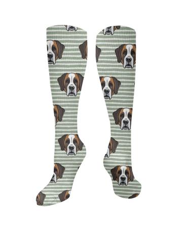 St Bernard Dog on Sage Stripes Compression socks for women and men circulation 15-20 mmHg is the best support for sporty running cycling
