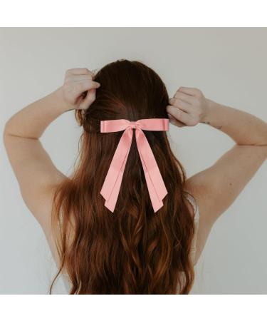 2 Pack Hair Bows for Women Pink Bow Hair Clips French Barrette with Long Silky Satin Hair Ribbons for Women Girls(Pink) - Buy Online on GoSupps.com