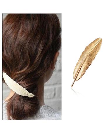 Inilbran Vintage Leaf Hair Clip Barrettes Gold Leaf Feather Hair Barrettes Leaf Barrette Head Clips Leaf Hair Pin Decorative Headwear French Hair Accessories for Women and Girls Headdress