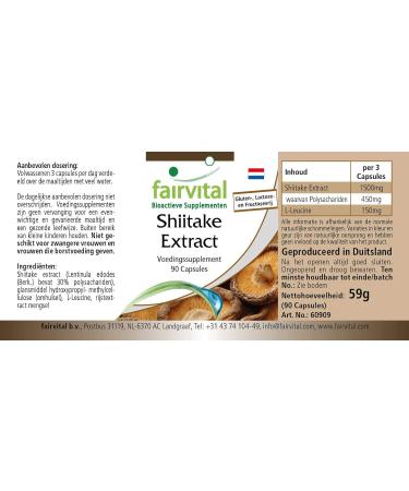 Fairvital | Shiitake Extract 500 mg - 30% Polysaccharides (150mg) - 90 Vegetarian Capsules - Buy Online on GoSupps.com