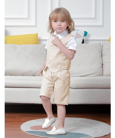 Mintgreen Baby Boys 4-5 Years Gentleman Suit Set with Shirt, Bowtie, Waistcoat & Shorts | Size 1-6 Years | Khaki - Buy Online on GoSupps.com