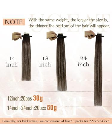 Ugeat Dark Brown & Ash Blonde Balayage Tape Extensions - 20 Pieces 35 cm Real Hair Seamless #4/18/4 - Buy Online on GoSupps.com