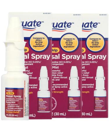 No Drip Nasal Spray Equate Pump Mist 12 Hour Oxymetazoline Hcl 1 fl oz. (Pack of 3)