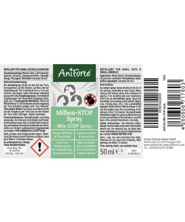 AniForte Mite Spray for Dogs Cats & Farm Animals - 50ml Anti-Insect & Parasite Defense Mite Protection & Infestation Solution - Buy Online on GoSupps.com