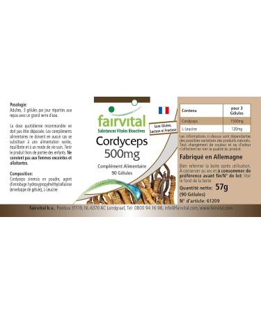 Fairvital | Cordyceps 500mg VEGAN - Highly dosed - 90 capsules - Cordyceps sinensis - caterpillar mushroom - Buy Online on GoSupps.com