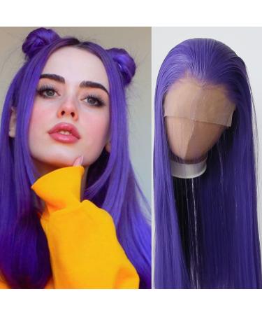 Towarm Dark Purple Wig Long Straight Lavender Wig Synthetic Lace Front Wigs Pre Plucked Natural Hairline with Baby Hair for Black Women Heat Resistant Fiber Hair Cosplay Daily Wear Wig (Purple)