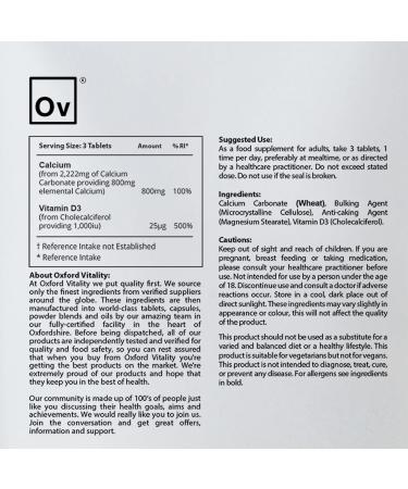 Ov Oxford Vitality Calcium and Vitamin D Tablets 500-Count - Essential Bone Health Support - Buy Online on GoSupps.com