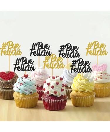 MonMon & Craft Bye Felicia Cupcake Toppers - Retirement Job Change Cupcake Toppers - Farewell Party Sign Dessert Decor Going Away Graduation Divorce Party Decorations Black Gold Glitter - 24 Pcs - Buy Online on GoSupps.com