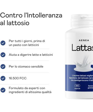 Lactase immediate effect 120 cps 16500 FCC - The only product in Italy and safe - High dose for lactose intolerance - Improves digestion Milk Dairy products - Digestive enzymes - AENEA - Buy Online on GoSupps.com