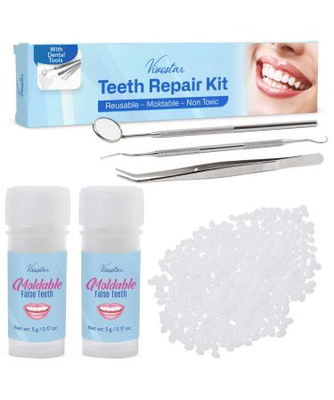Teeth Repair Kit, Temporary Teeth replacement kit, Moldable False Teeth, Thermal Fitting Beads for Snap On Instant and Confident Smile, with Mouth Mirror, Mouth Tweezer, Dental Probe