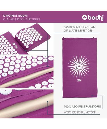 Bodhi Acupressure Set Vital - Acupressure Mat & Pillow for Self-Massage Relaxation & Blood Circulation | Aubergine | International Shipping - Buy Online on GoSupps.com