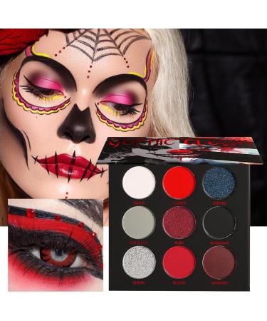  Generisch Halloween Eyeshadow Palette Black and Red Eyeshadow Palette 9 Colors Smoky Punk Silver White Red Black Highly Pigmented Eyeshadow for Halloween Party - Buy Online on GoSupps.com