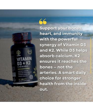 ALNIMA Halal Vitamin D3 + K2 Chewable Bone & Immune Health Support with MK-7 for Heart & Muscle Wellness | 90 Tablets Halal Certified Made in USA - Buy Online on GoSupps.com