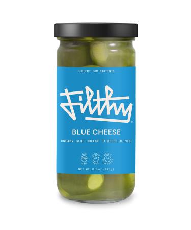 Filthy Blue Cheese Stuffed Olives  Premium Cocktail Garnish - Non-GMO & Gluten Free - 8.5oz Jar, 14 Olives for Cocktails Blue Cheese Olives Jar - 14 Olives