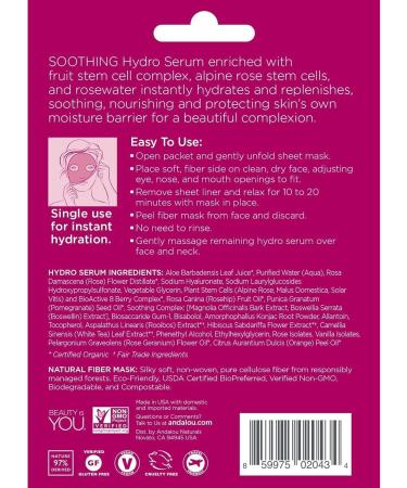 Andalou Naturals Instant Hydration Hydro Serum Facial Mask - 0.6 fl oz | Hydrating Skincare for All Skin Types | International Shipping Available - Buy Online on GoSupps.com