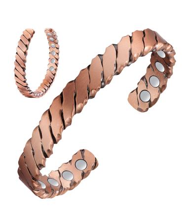 Jeracol 12Pcs Magnets Copper Magnetic Bracelet for Women Men Bracelet Solid Copper Cuff Bangle Bracelet with 3500 Guass Strong Magnets Adjustable Size Magnetic Copper Brazaletes with Gift Box Weave