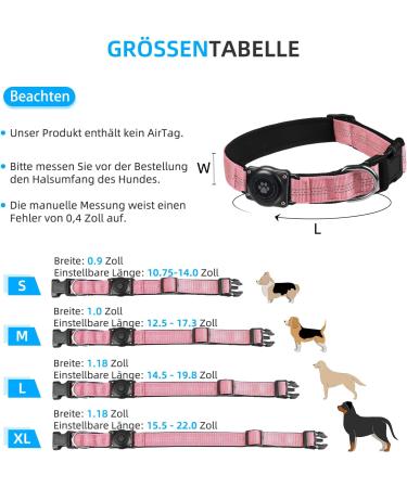 IP68 Waterproof Airtag Dog Collar - Durable Reflective Apple Airtag Holder for Medium Dogs - Pink - Buy Online on GoSupps.com