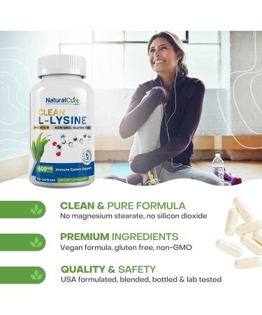 Natural Cure Labs Clean L-Lysine 600mg - 120 Capsules | Pure and Effective Formula - Buy Online on GoSupps.com