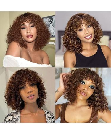 Curly Bob Wig with Bangs - Short Afro Human Hair Wigs for Black Women 12 inch P4/30 - Buy Online on GoSupps.com