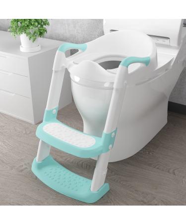Potty Training Seat with Step Stool Ladder, Gentle Monster Toddler Potty Training Toilet for Kids Boy Girl Baby, Foldable & Comfortable Training Potty Chair Toilet for Child with Anti-Slip Pad(Green)