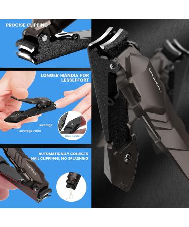 Nail Clippers with Catcher - Heavy Duty Stainless Steel Nail Cutter for Men, Women, Seniors - Professional Self-Collecting Toenail Clippers in Black - Buy Online on GoSupps.com