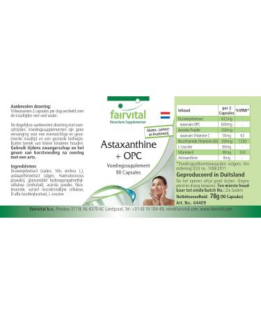 Fairvital Astaxanthin + OPC 90 capsules with OPC astaxanthin acerola with vitamin C nicotinamide vitamin B3 and vitamin E quality tested and high dosage 100 vegan Made - Buy Online on GoSupps.com