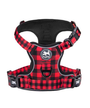 POPOT No pull dog harness front reflective pet vest for dogs with simple control handle and back perfect for daily training walking running (checkered red s) s checked red