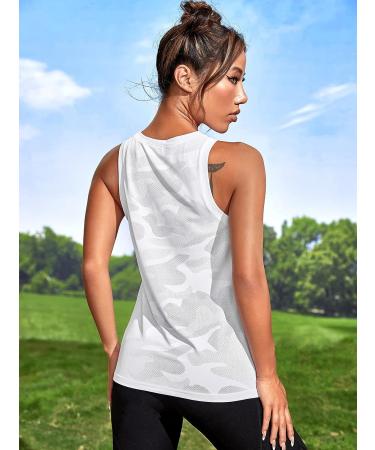 OYOANGLE Women's Camo Print Sleeveless Workout Tank Top - White | Active Gym Shirt - Buy Online on GoSupps.com