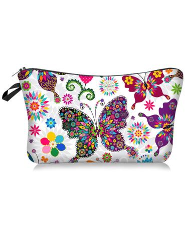 Butterfly Makeup bag Double-sided Printed Waterproof Travel Cosmetic Bag Zipper Pouch Small Toiletry Organizer, Roomy Butterfly Pencil Case for Girls Gifts Bag butterfly white