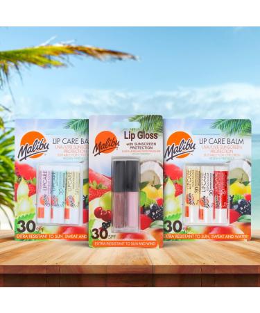 Malibu Sun SPF 30 Lip Balm Sunscreen 3-Pack - Watermelon Mint & Vanilla 5g - Buy Online on GoSupps.com
