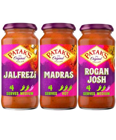 Curry Sauce Bundle with Patak Jalfrezi Curry Sauce Jar 450g Madras Sauce Jar 450g and Rogan Josh Sauce Jar 450g (3 Pack) - Buy Online on GoSupps.com