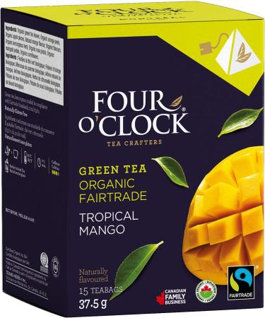 Four O'Clock Organic Fairtrade Green Tea Tropical Mango Non-Gmo Kosher Gluten-Free 15 Count Pyramid 37 5g - Buy Online on GoSupps.com