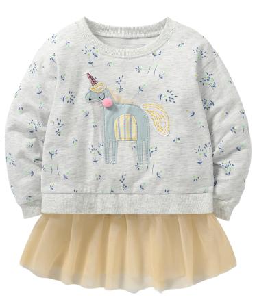 Girls Sweatshirt for Kids Cotton Top Casual Jumper Girl T Shirt Toddler Clothes Long Sleeve Pullover Age 1-12 Years 6-7 Years Unicorn 07