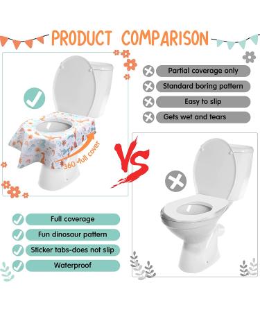 50 Pack Extra Large Disposable Waterproof Toilet Seat Covers for Kids & Adults - Portable, Individually Wrapped Toddler Potty Training Restroom Covers - Vivid Dinosaur Design - Buy Online on GoSupps.com