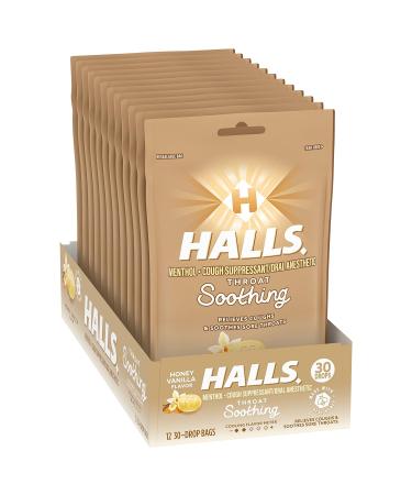 HALLS Throat Soothing Honey Vanilla Cough Drops - 12 Bags (360 Drops) - Buy Online on GoSupps.com