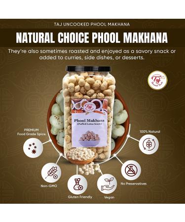 TAJ Phool Makhana Fox Nut Popped Lotus Seeds - 9.5 oz Jar | Pack of 1 - Buy Online on GoSupps.com