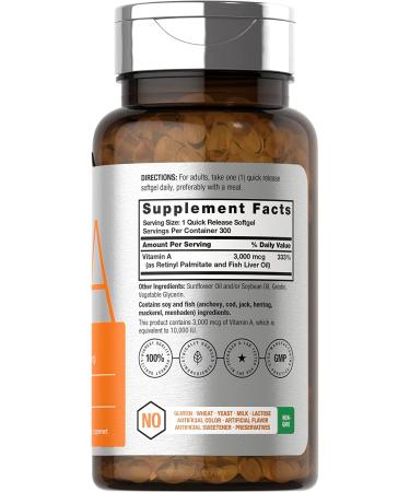 Horbaach Vitamin A 10000 IU Softgels | 300 Count Non-GMO Gluten Free Supplement - Buy Online on GoSupps.com