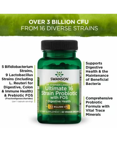 Swanson Dr. Stephen Langer's Formula - Natural Probiotic w/Prebiotic FOS - 16-Strain Supplement Promoting Digestive Support w/ 3.2 Billion CFU per Capsule - (60 Veggie Capsules) 2 Pack 60 Count (Pack of 2) - Buy Online on GoSupps.com