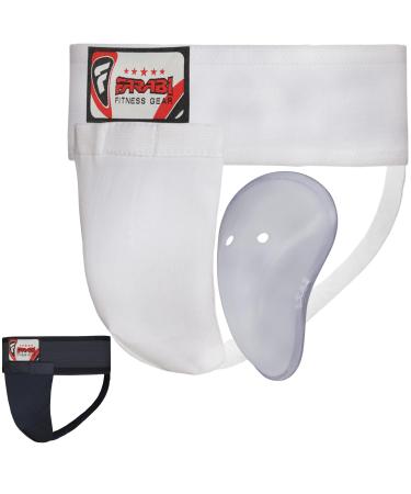 Farabi Sports Junior Groin Guard Age 5-12 Years Martial Arts Groin Guard MMA Muay Thai Jockstrap Kids White XS